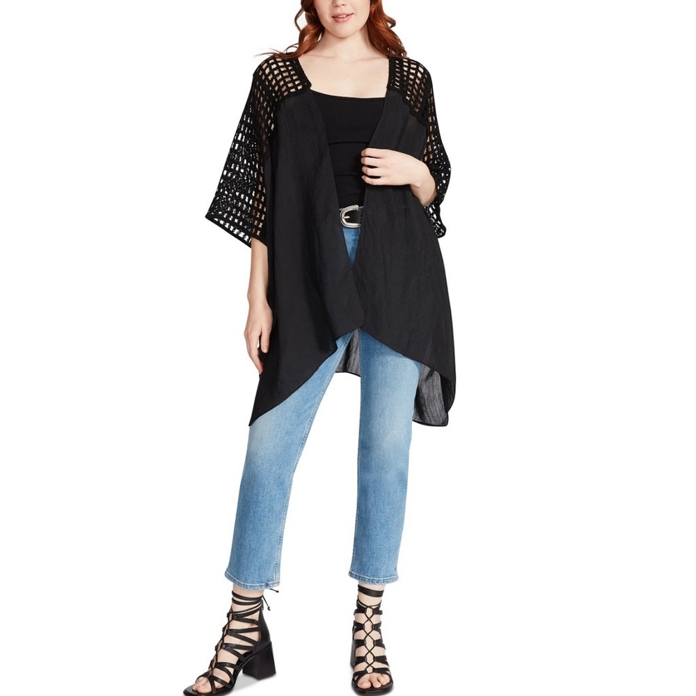 Steve Madden Black Crochet Lace Open Front Kimono Cardigan NWT
